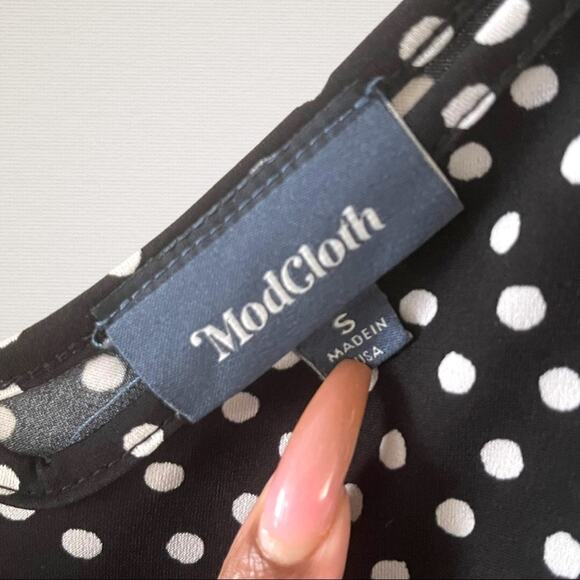ModCloth Womens Polka Dot Midi Sundress Small Black White Casual Cottage Slip - Picture 4 of 8